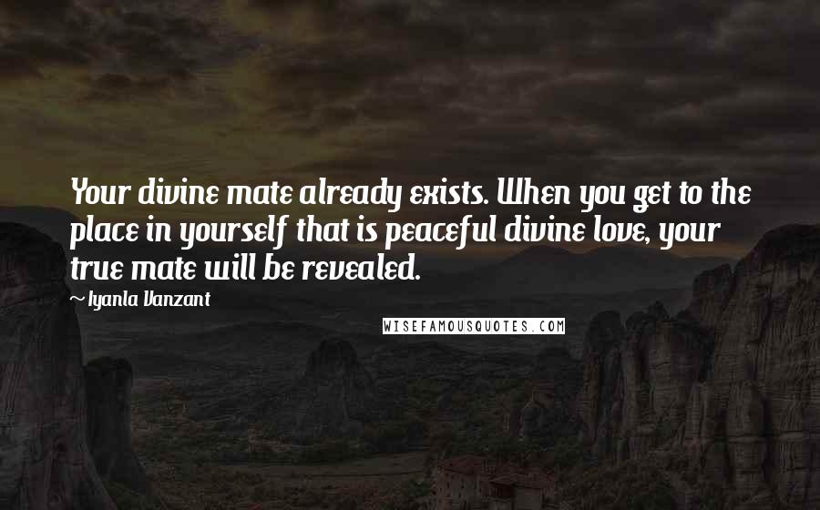 Iyanla Vanzant Quotes: Your divine mate already exists. When you get to the place in yourself that is peaceful divine love, your true mate will be revealed.