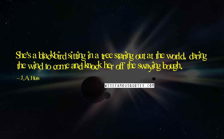 J.A. Huss Quotes: She's a blackbird sitting in a tree staring out at the world, daring the wind to come and knock her off the swaying bough.