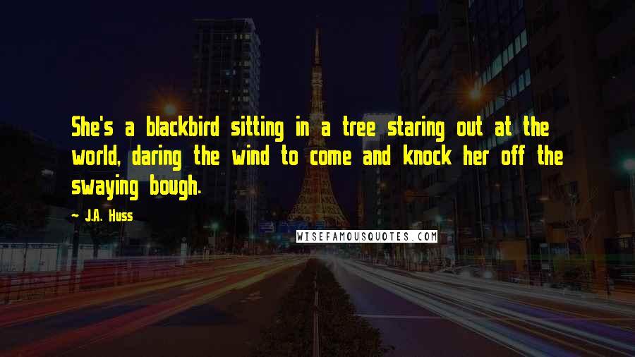 J.A. Huss Quotes: She's a blackbird sitting in a tree staring out at the world, daring the wind to come and knock her off the swaying bough.