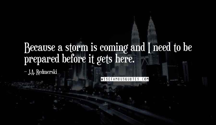 J.A. Redmerski Quotes: Because a storm is coming and I need to be prepared before it gets here.