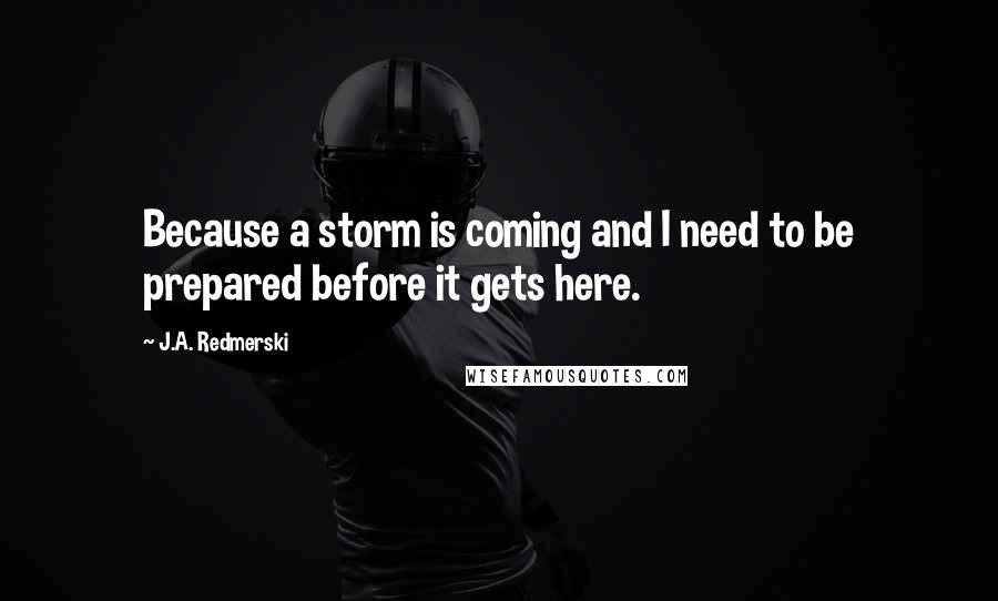 J.A. Redmerski Quotes: Because a storm is coming and I need to be prepared before it gets here.