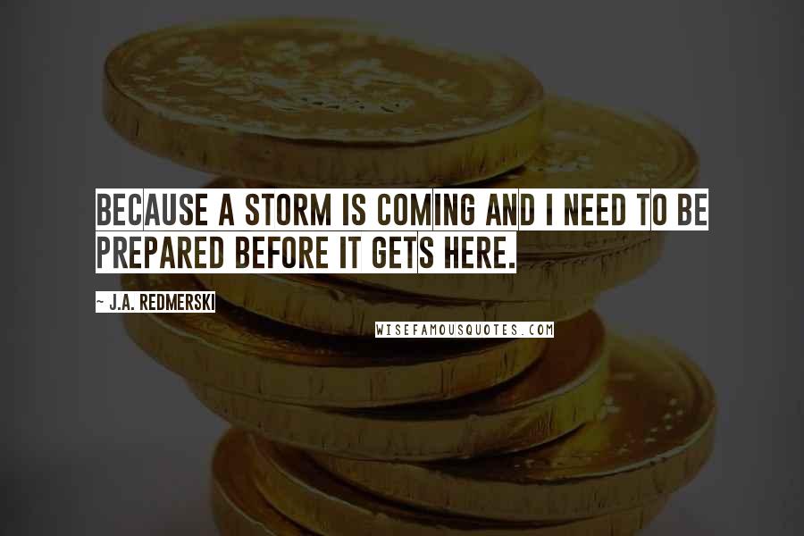 J.A. Redmerski Quotes: Because a storm is coming and I need to be prepared before it gets here.