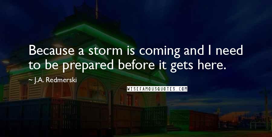 J.A. Redmerski Quotes: Because a storm is coming and I need to be prepared before it gets here.