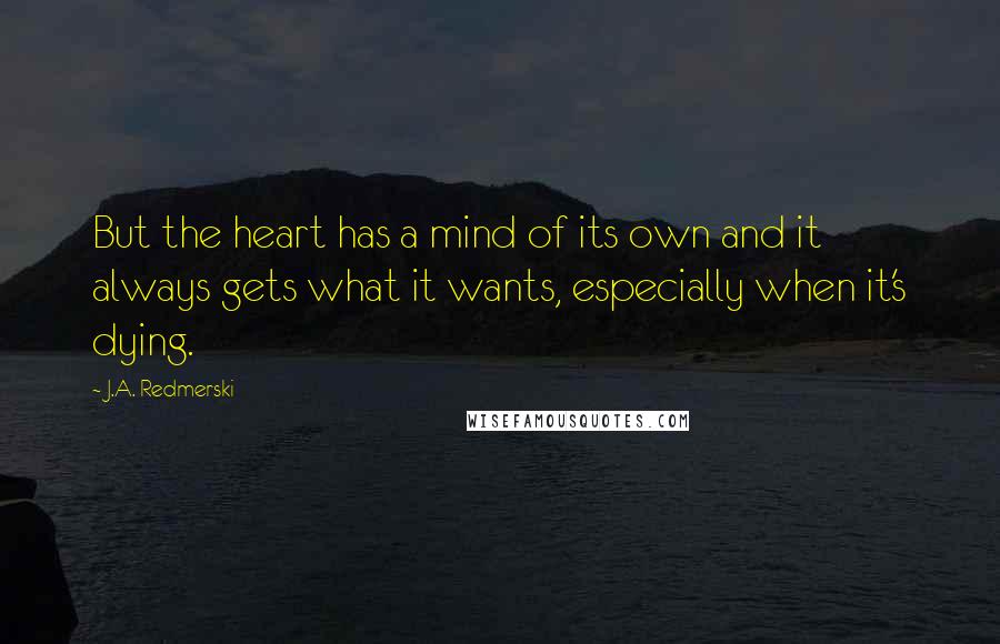 J.A. Redmerski Quotes: But the heart has a mind of its own and it always gets what it wants, especially when it's dying.