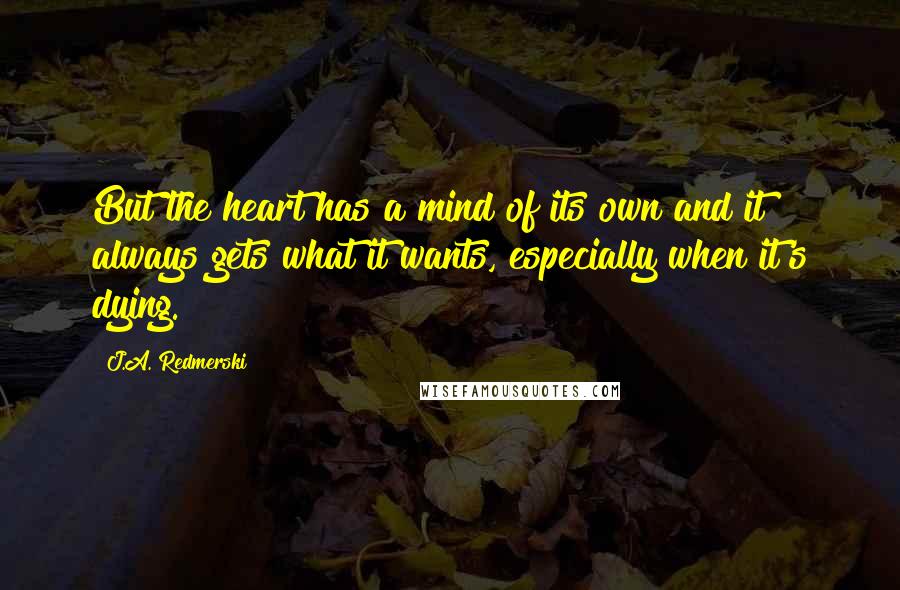 J.A. Redmerski Quotes: But the heart has a mind of its own and it always gets what it wants, especially when it's dying.