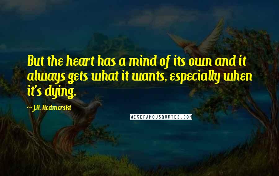 J.A. Redmerski Quotes: But the heart has a mind of its own and it always gets what it wants, especially when it's dying.