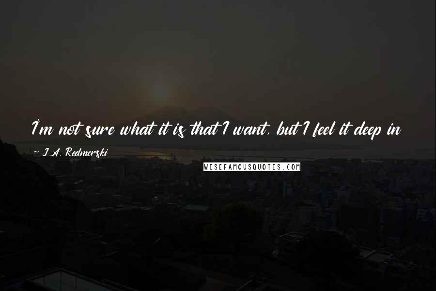 J.A. Redmerski Quotes: I'm not sure what it is that I want, but I feel it deep in the pit of my stomach. It's there sitting dormant. I'll know it when I see it.