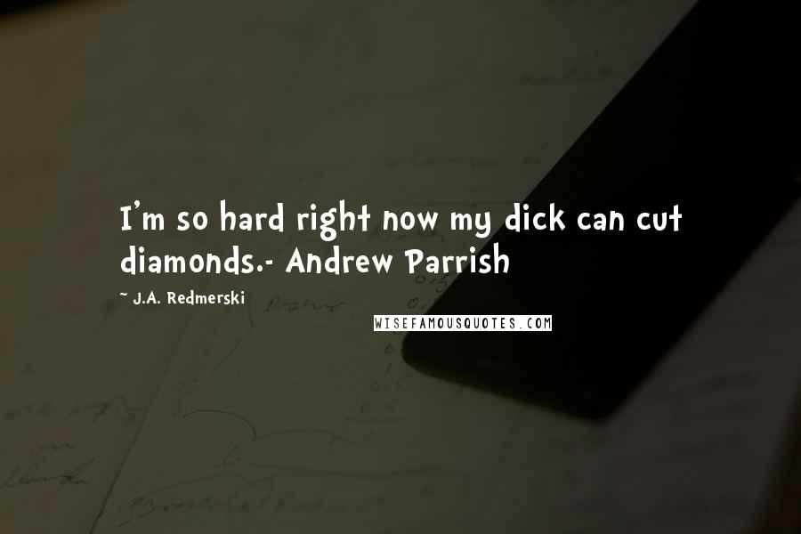 J.A. Redmerski Quotes: I'm so hard right now my dick can cut diamonds.- Andrew Parrish
