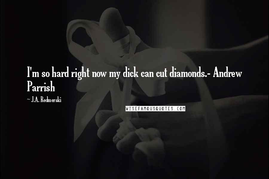 J.A. Redmerski Quotes: I'm so hard right now my dick can cut diamonds.- Andrew Parrish