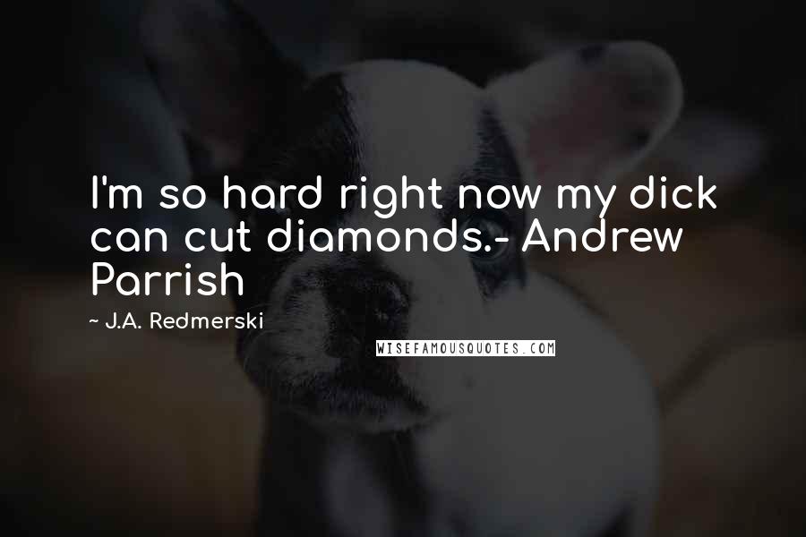 J.A. Redmerski Quotes: I'm so hard right now my dick can cut diamonds.- Andrew Parrish