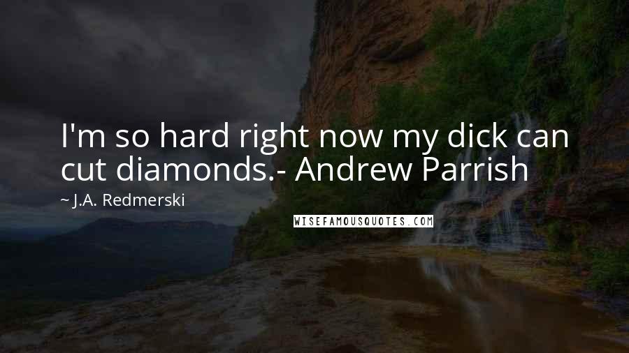 J.A. Redmerski Quotes: I'm so hard right now my dick can cut diamonds.- Andrew Parrish