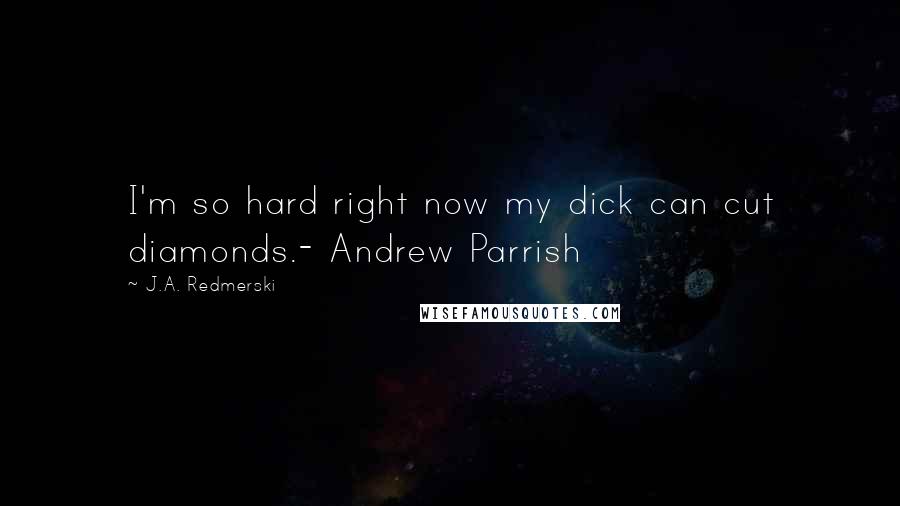 J.A. Redmerski Quotes: I'm so hard right now my dick can cut diamonds.- Andrew Parrish