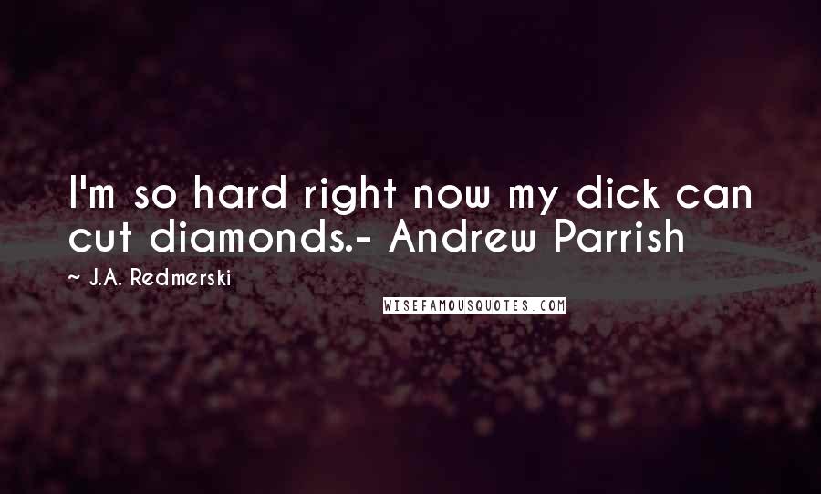 J.A. Redmerski Quotes: I'm so hard right now my dick can cut diamonds.- Andrew Parrish