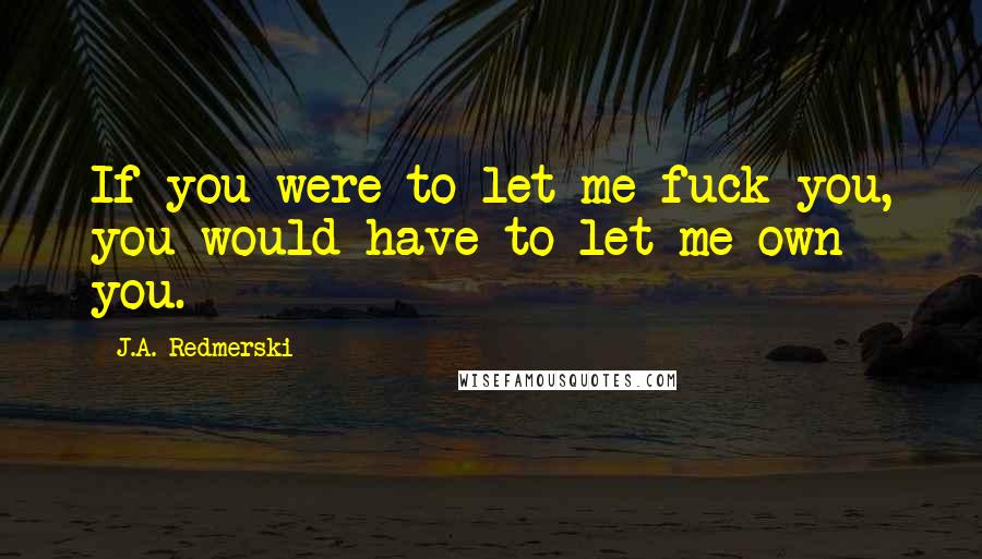 J.A. Redmerski Quotes: If you were to let me fuck you, you would have to let me own you.