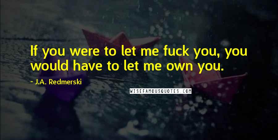 J.A. Redmerski Quotes: If you were to let me fuck you, you would have to let me own you.