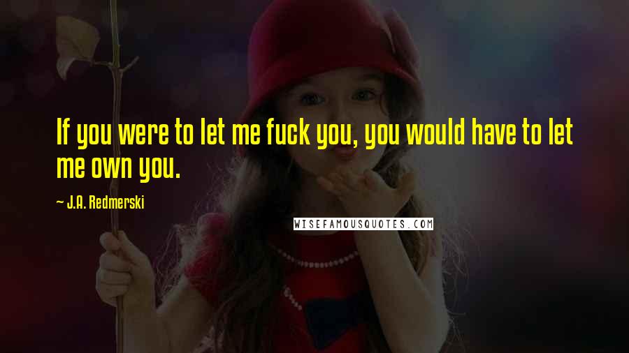 J.A. Redmerski Quotes: If you were to let me fuck you, you would have to let me own you.