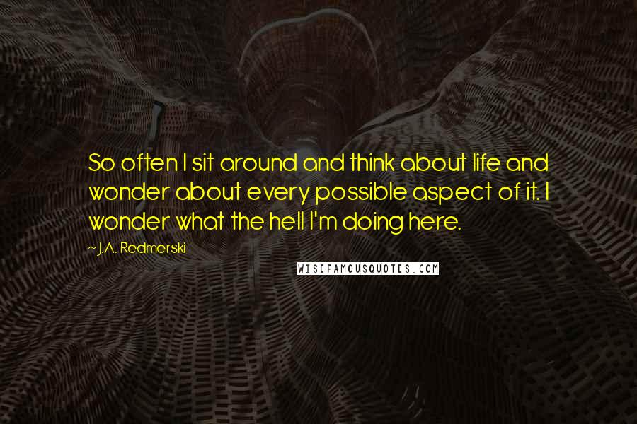 J.A. Redmerski Quotes: So often I sit around and think about life and wonder about every possible aspect of it. I wonder what the hell I'm doing here.