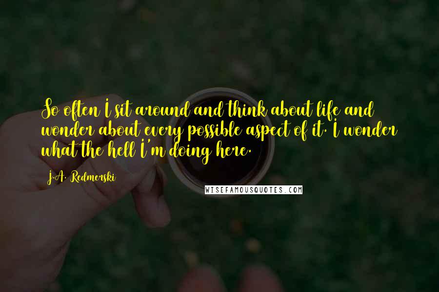 J.A. Redmerski Quotes: So often I sit around and think about life and wonder about every possible aspect of it. I wonder what the hell I'm doing here.