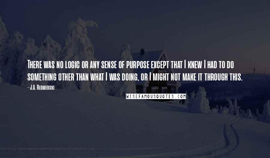 J.A. Redmerski Quotes: There was no logic or any sense of purpose except that I knew I had to do something other than what I was doing, or I might not make it through this.