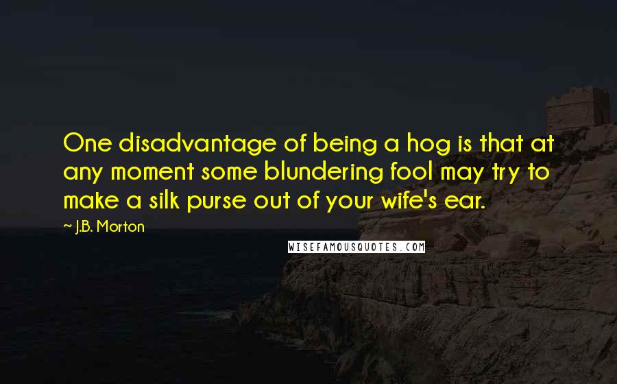 J.B. Morton Quotes: One disadvantage of being a hog is that at any moment some blundering fool may try to make a silk purse out of your wife's ear.