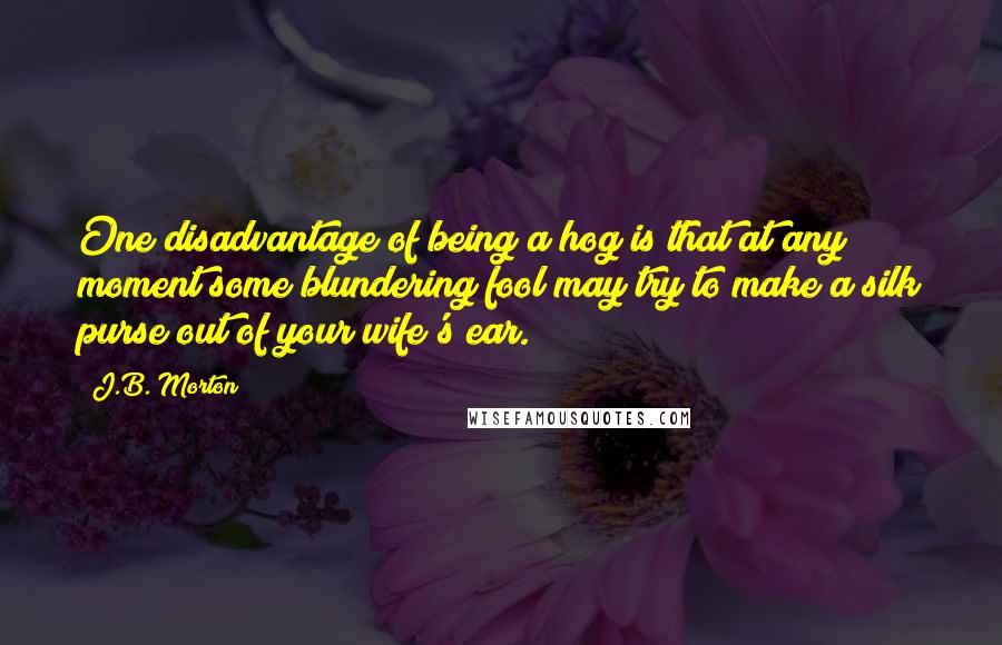 J.B. Morton Quotes: One disadvantage of being a hog is that at any moment some blundering fool may try to make a silk purse out of your wife's ear.