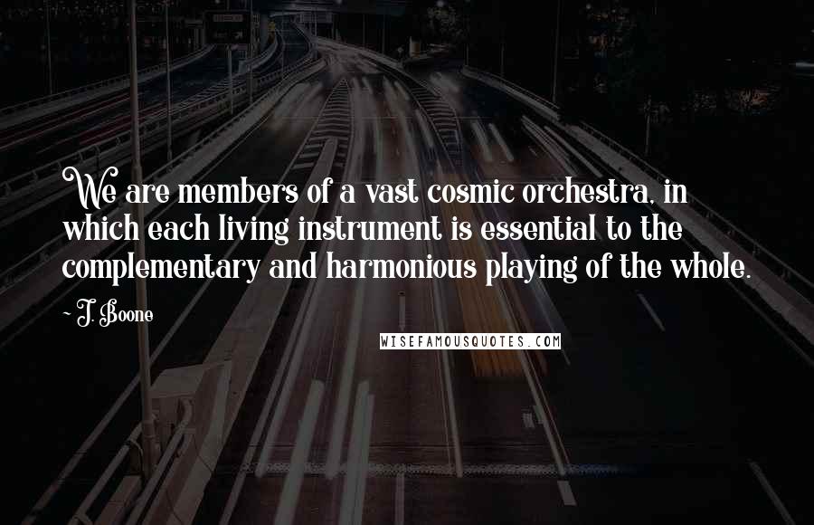 J. Boone Quotes: We are members of a vast cosmic orchestra, in which each living instrument is essential to the complementary and harmonious playing of the whole.