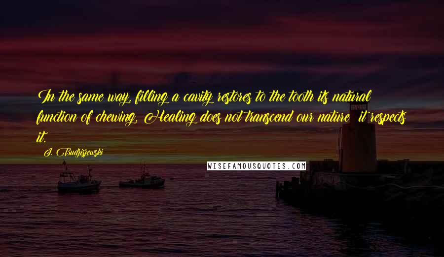 J. Budziszewski Quotes: In the same way, filling a cavity restores to the tooth its natural function of chewing. Healing does not transcend our nature; it respects it.