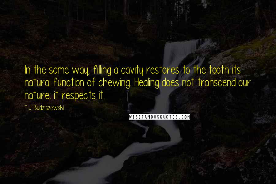 J. Budziszewski Quotes: In the same way, filling a cavity restores to the tooth its natural function of chewing. Healing does not transcend our nature; it respects it.