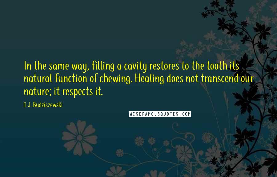 J. Budziszewski Quotes: In the same way, filling a cavity restores to the tooth its natural function of chewing. Healing does not transcend our nature; it respects it.