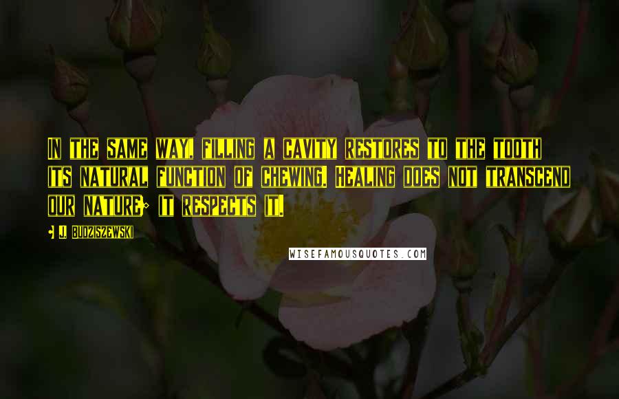 J. Budziszewski Quotes: In the same way, filling a cavity restores to the tooth its natural function of chewing. Healing does not transcend our nature; it respects it.