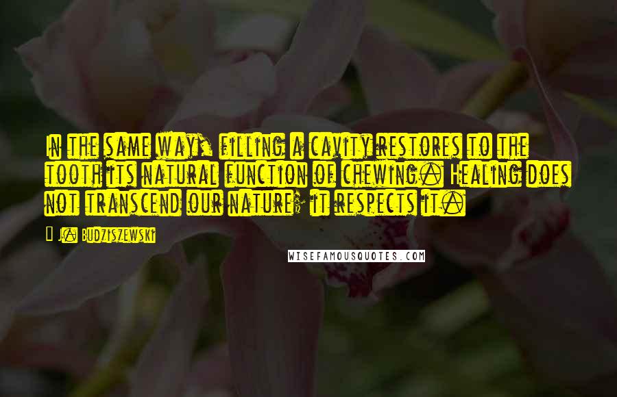 J. Budziszewski Quotes: In the same way, filling a cavity restores to the tooth its natural function of chewing. Healing does not transcend our nature; it respects it.