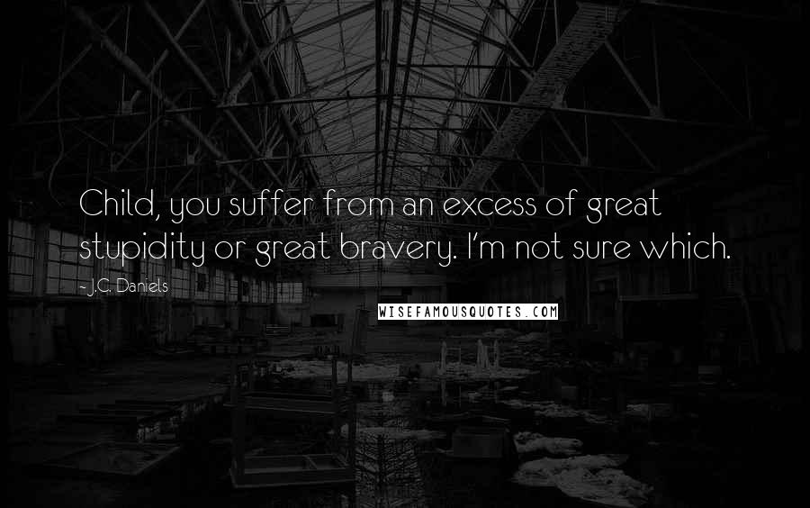 J.C. Daniels Quotes: Child, you suffer from an excess of great stupidity or great bravery. I'm not sure which.