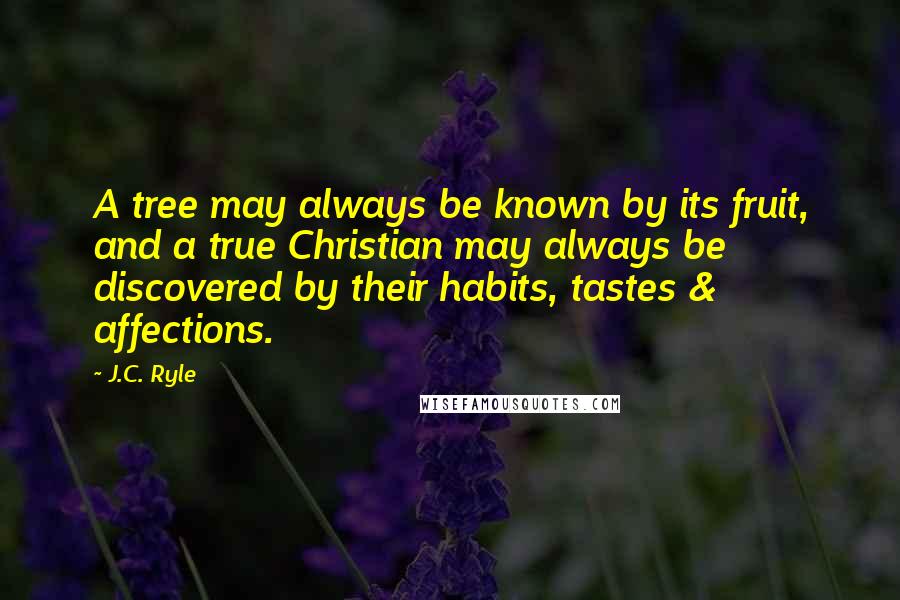 J.C. Ryle Quotes: A tree may always be known by its fruit, and a true Christian may always be discovered by their habits, tastes & affections.