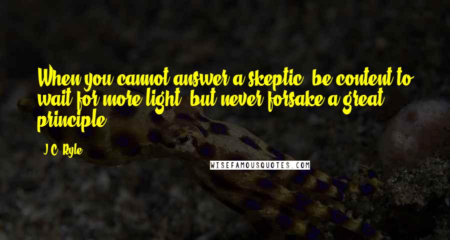 J.C. Ryle Quotes: When you cannot answer a skeptic, be content to wait for more light; but never forsake a great principle.