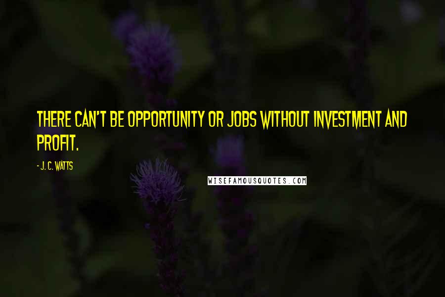 J. C. Watts Quotes: There can't be opportunity or jobs without investment and profit.