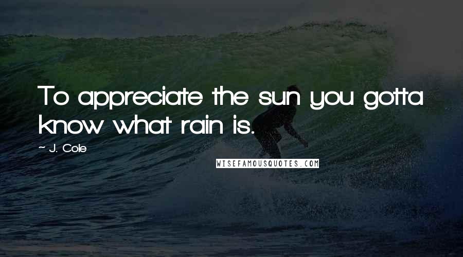 J. Cole Quotes: To appreciate the sun you gotta know what rain is.