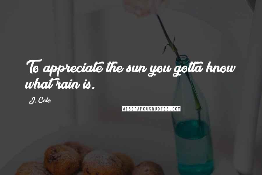 J. Cole Quotes: To appreciate the sun you gotta know what rain is.