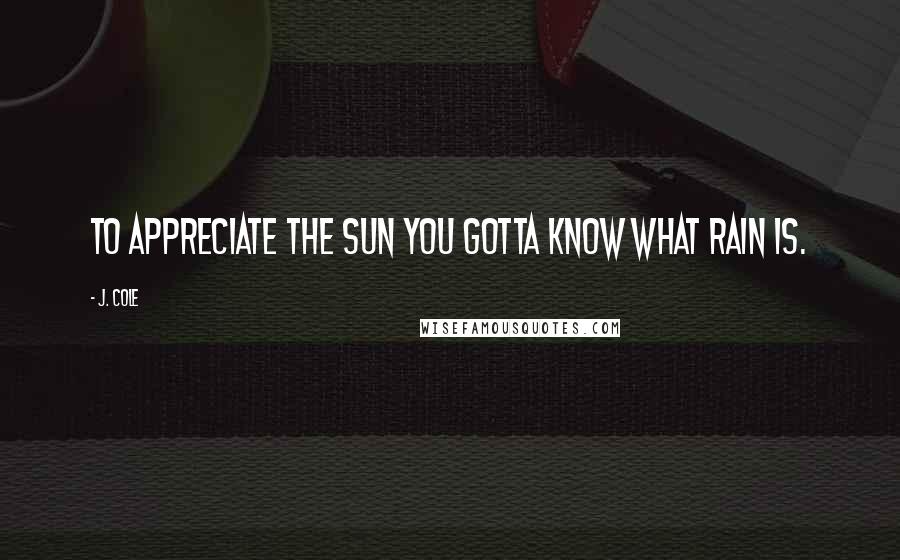 J. Cole Quotes: To appreciate the sun you gotta know what rain is.