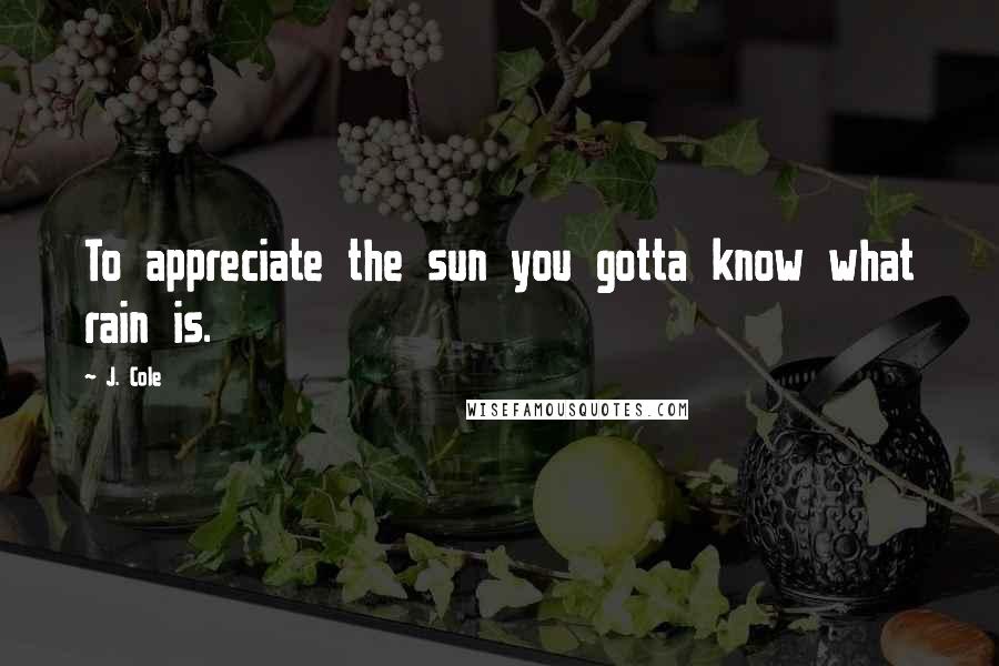 J. Cole Quotes: To appreciate the sun you gotta know what rain is.