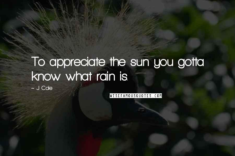 J. Cole Quotes: To appreciate the sun you gotta know what rain is.