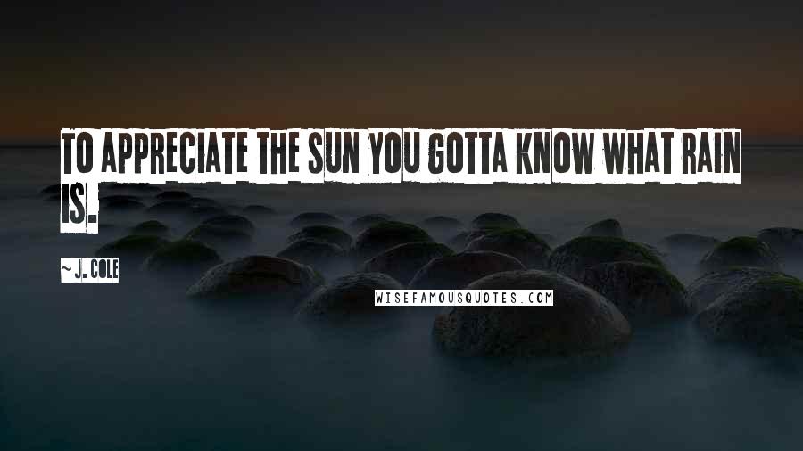 J. Cole Quotes: To appreciate the sun you gotta know what rain is.