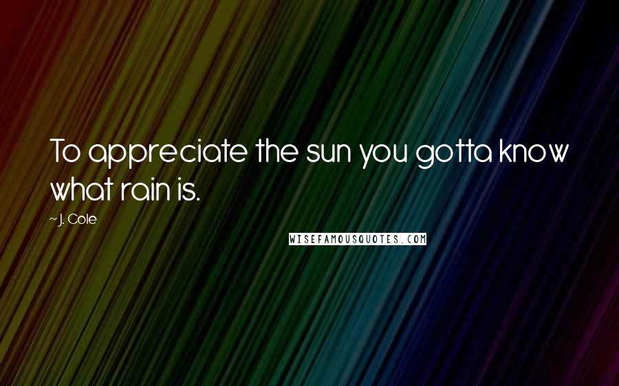J. Cole Quotes: To appreciate the sun you gotta know what rain is.