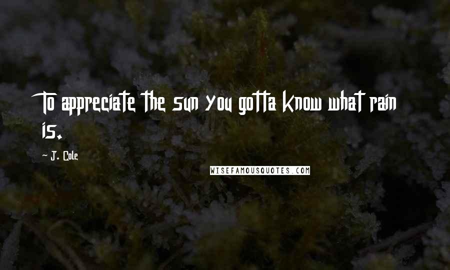 J. Cole Quotes: To appreciate the sun you gotta know what rain is.