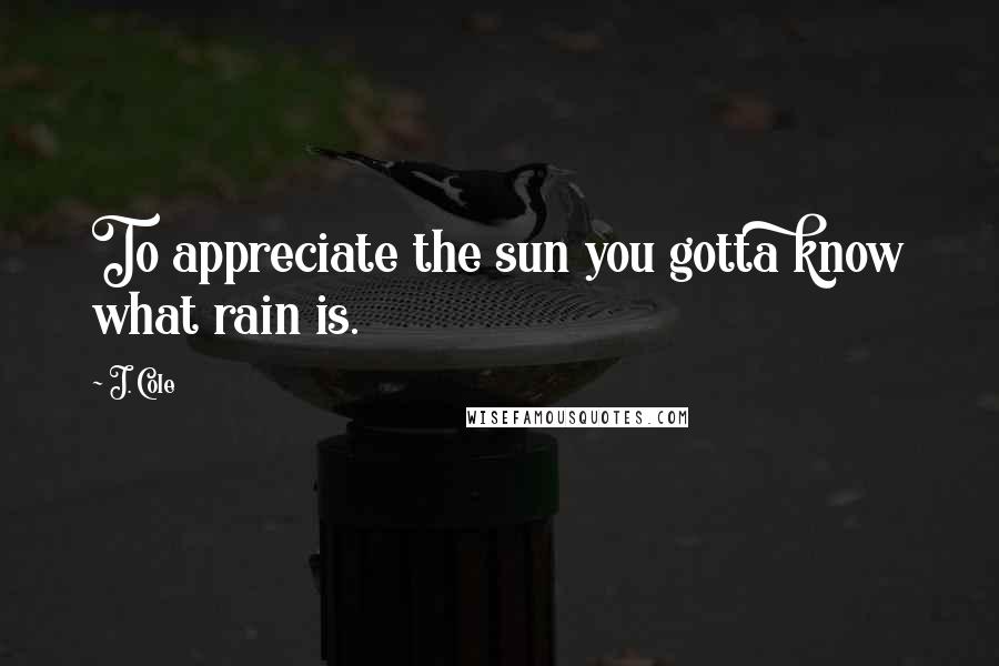 J. Cole Quotes: To appreciate the sun you gotta know what rain is.