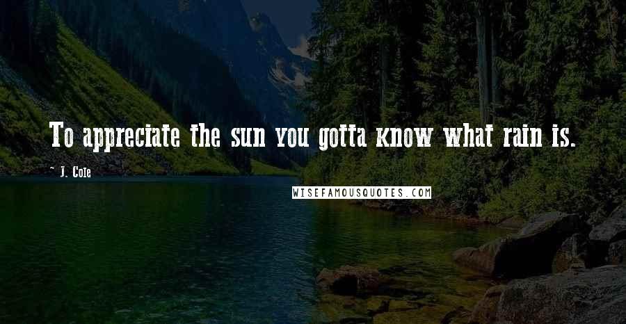 J. Cole Quotes: To appreciate the sun you gotta know what rain is.