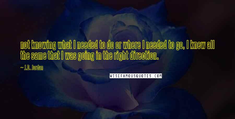 J.D. Jordan Quotes: not knowing what I needed to do or where I needed to go, I knew all the same that I was going in the right direction.