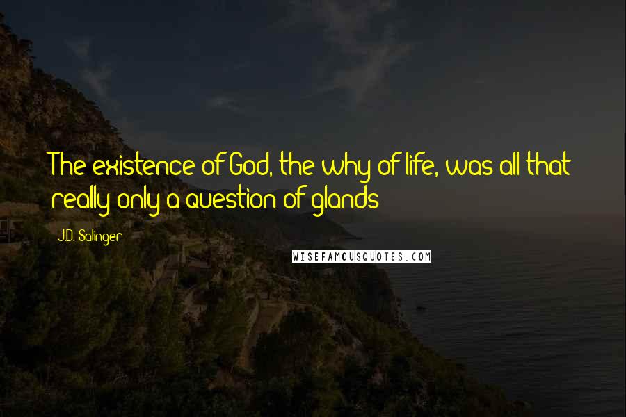 J.D. Salinger Quotes: The existence of God, the why of life, was all that really only a question of glands?