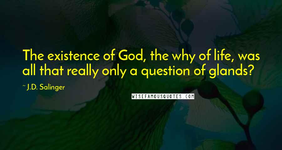 J.D. Salinger Quotes: The existence of God, the why of life, was all that really only a question of glands?