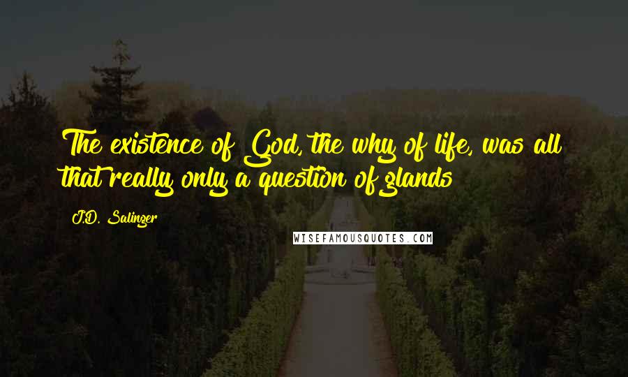 J.D. Salinger Quotes: The existence of God, the why of life, was all that really only a question of glands?