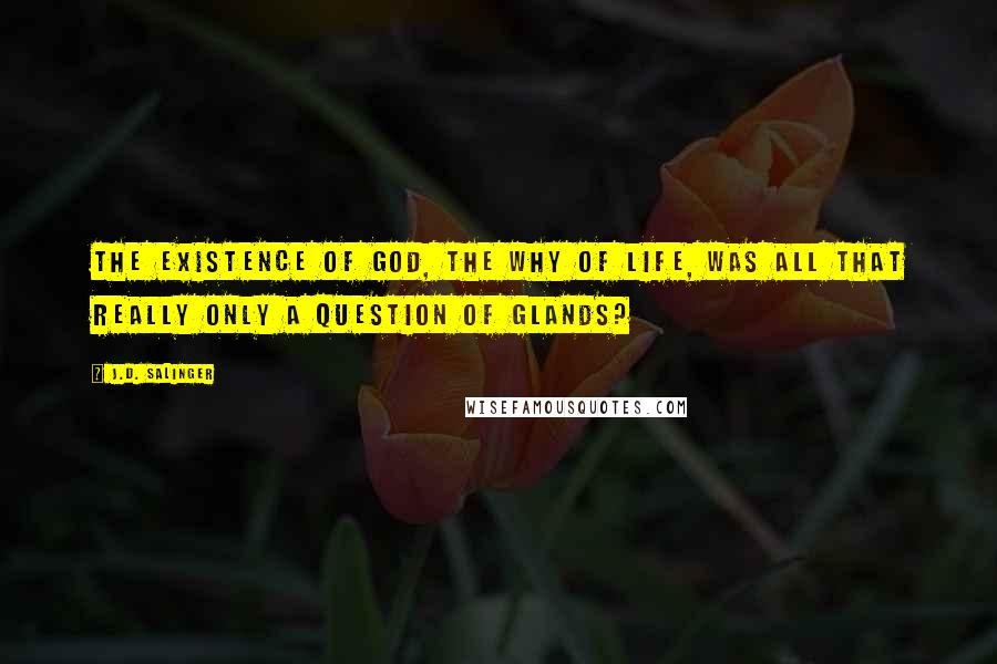 J.D. Salinger Quotes: The existence of God, the why of life, was all that really only a question of glands?